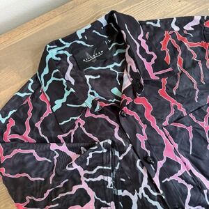 Killstar Men's Large Dawn Light Short Sleeve Button Up Shirt Skull Buttons Sheer